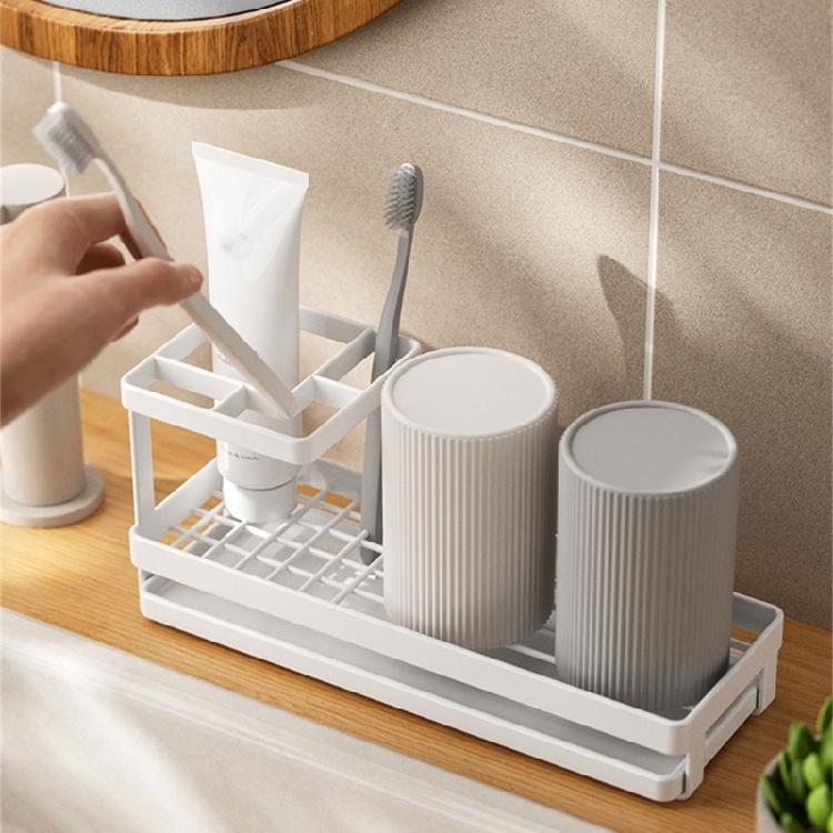 MultiSlot Toothbrush Holder for Bathroom, Countertop Organizers with Easy Drain Tray for Household Hairbrush Gadgets