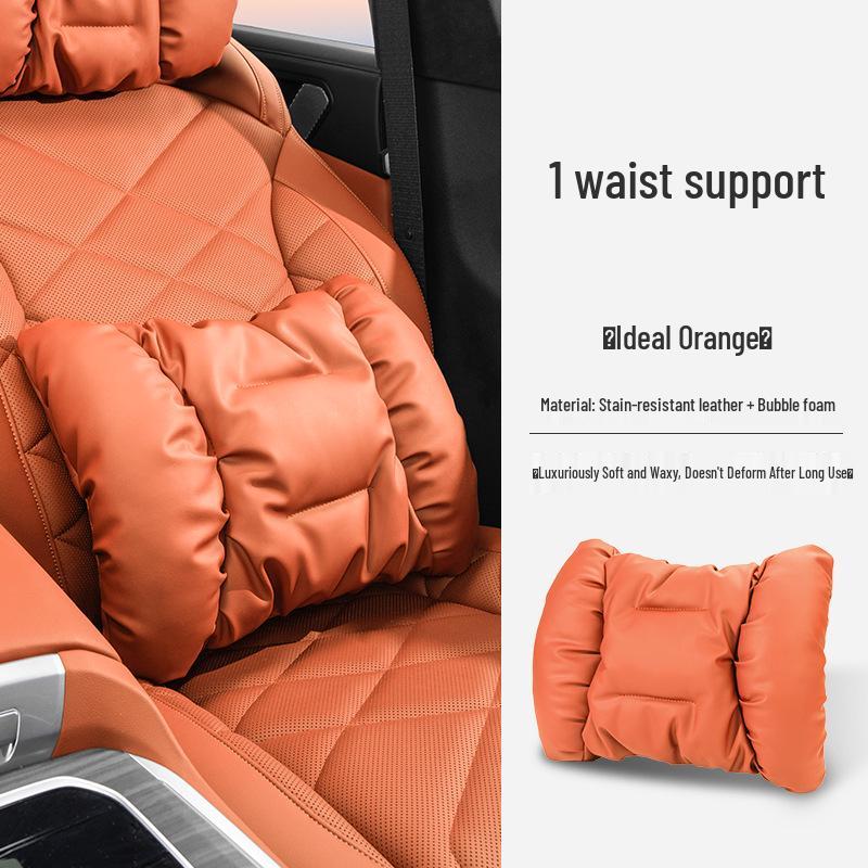 Luxury Leather Car Neck & Lumbar Support Pillow Set