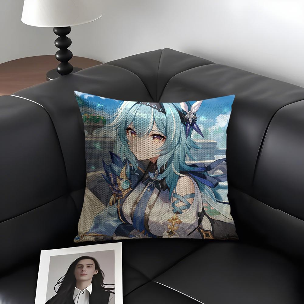 Eula Cute Genshin Impact Cushion Cover Natural Linen Organic Fabric Double-Sided Printing Sofa Home Decor Gift Pillow Case
