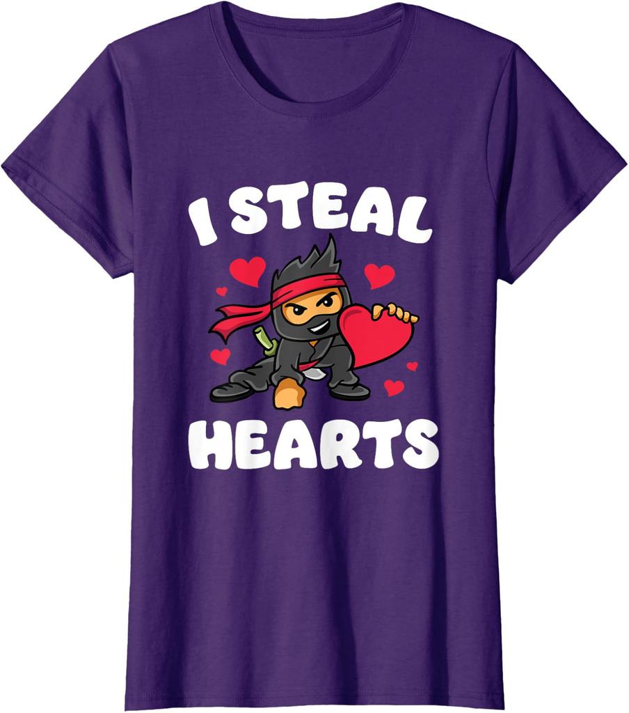 I Steal Hearts Ninja Valentines Day Funny Design Ladies' Crewneck T-Shirt