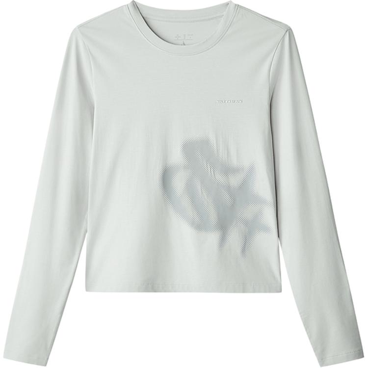 Skechers Slim Fit Round Neck Soft Comfortable Moisture Wicking Breathable Long Sleeve T-Shirt Women Tops Smoke-Gray L424W132-00EQ S