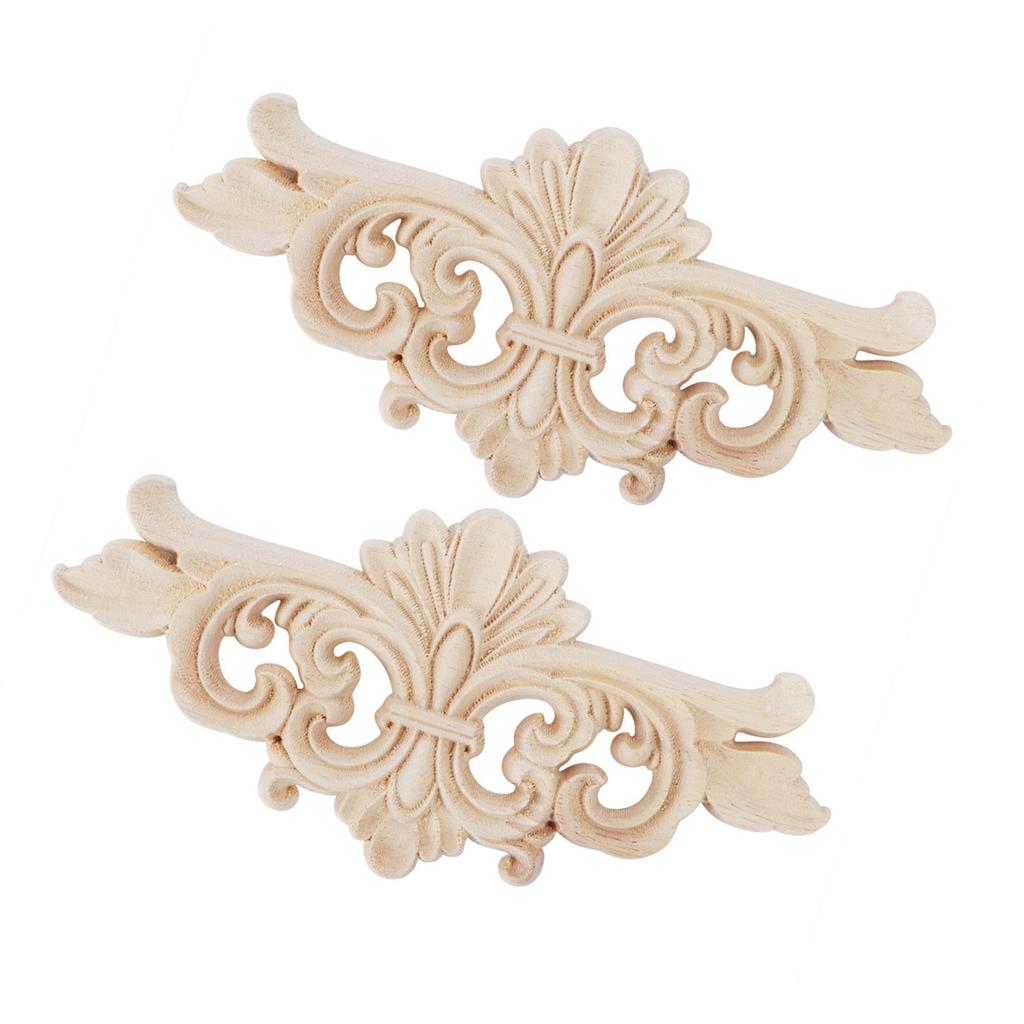 2Pcs Flower Carved Long Onlay Applique Carving Decal Furniture Decoration (#1: 16*7.5cm)
