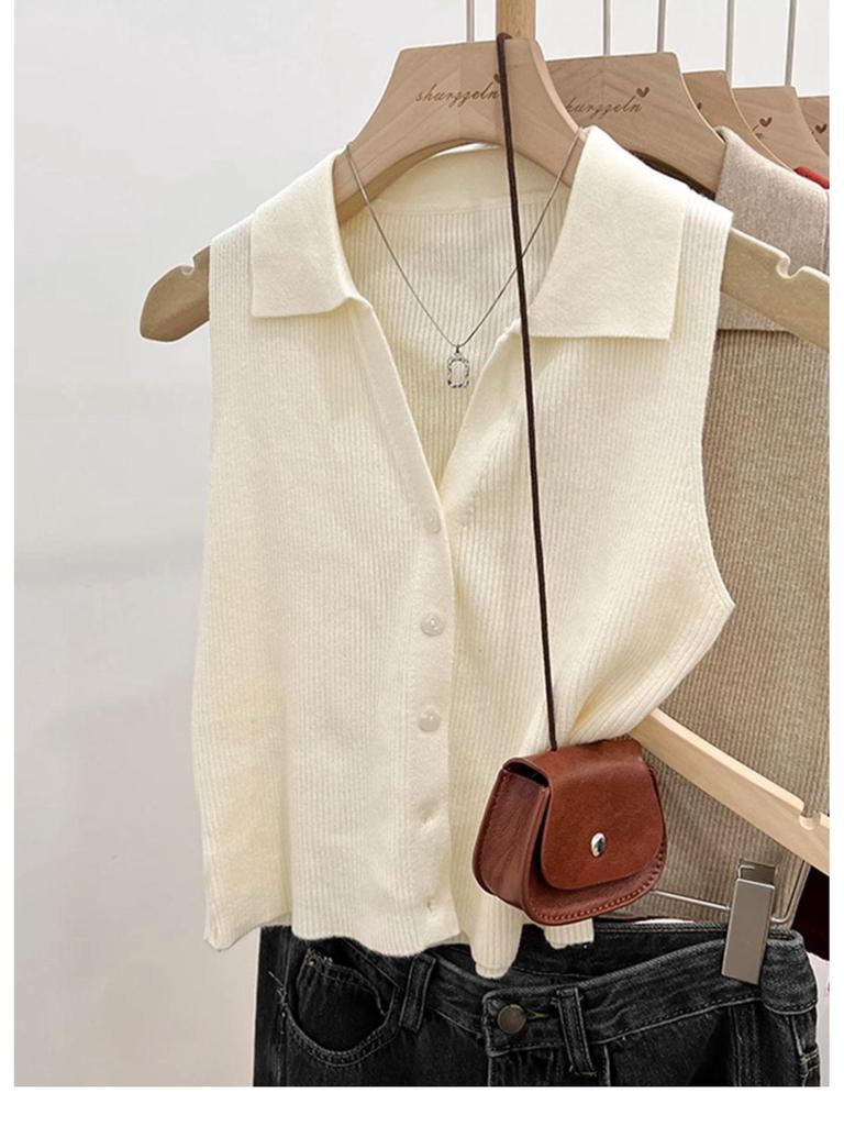 Women's Summer Chic Sleeveless Ice Silk Polo Collar Slim Fit Knit Camisole