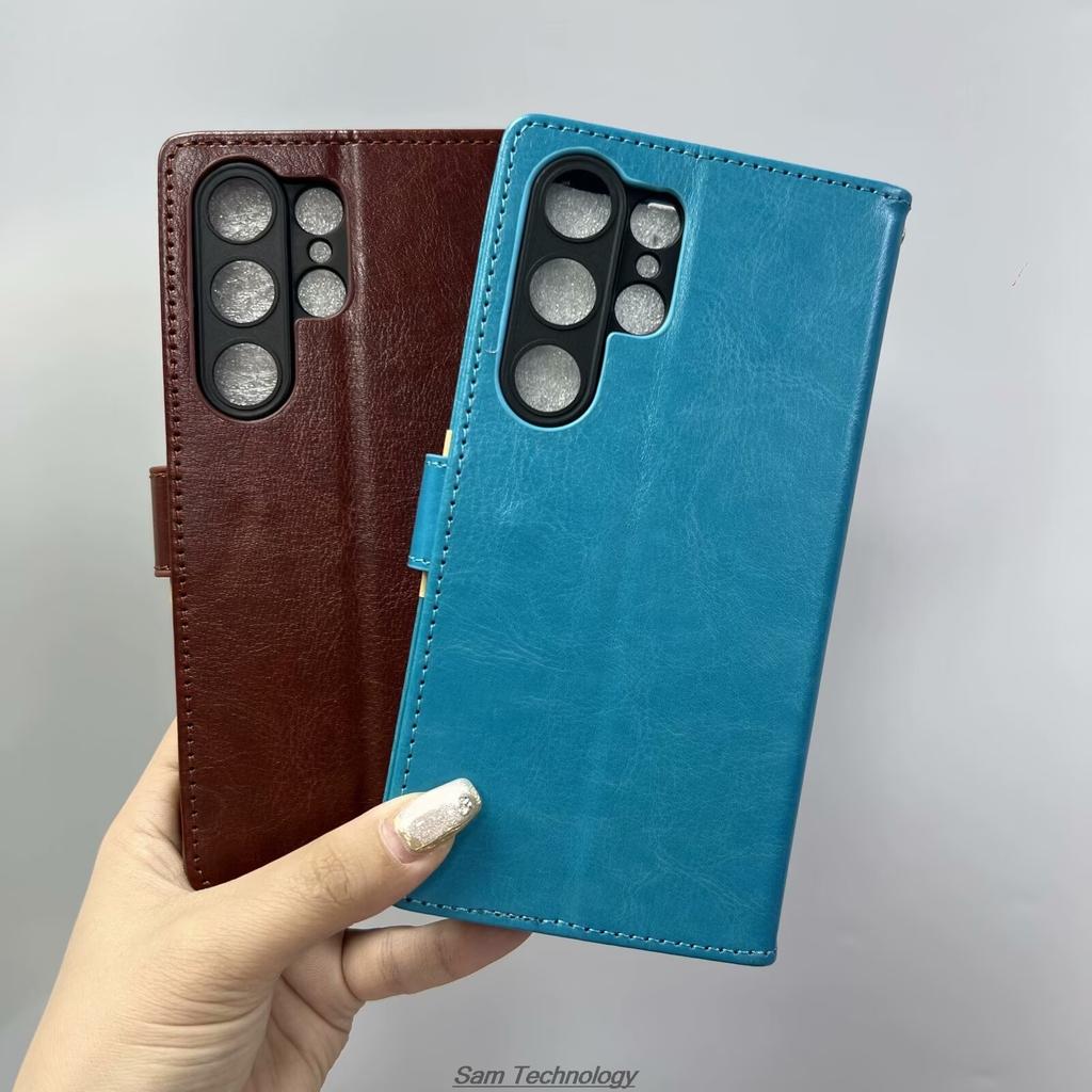 Funda con Tapa y Tarjetero para Samsung Galaxy S25 Ultra S25U Cuero PU Funda con Tapa Tipo Billetera Retro Funda para Teléfono de Negocios