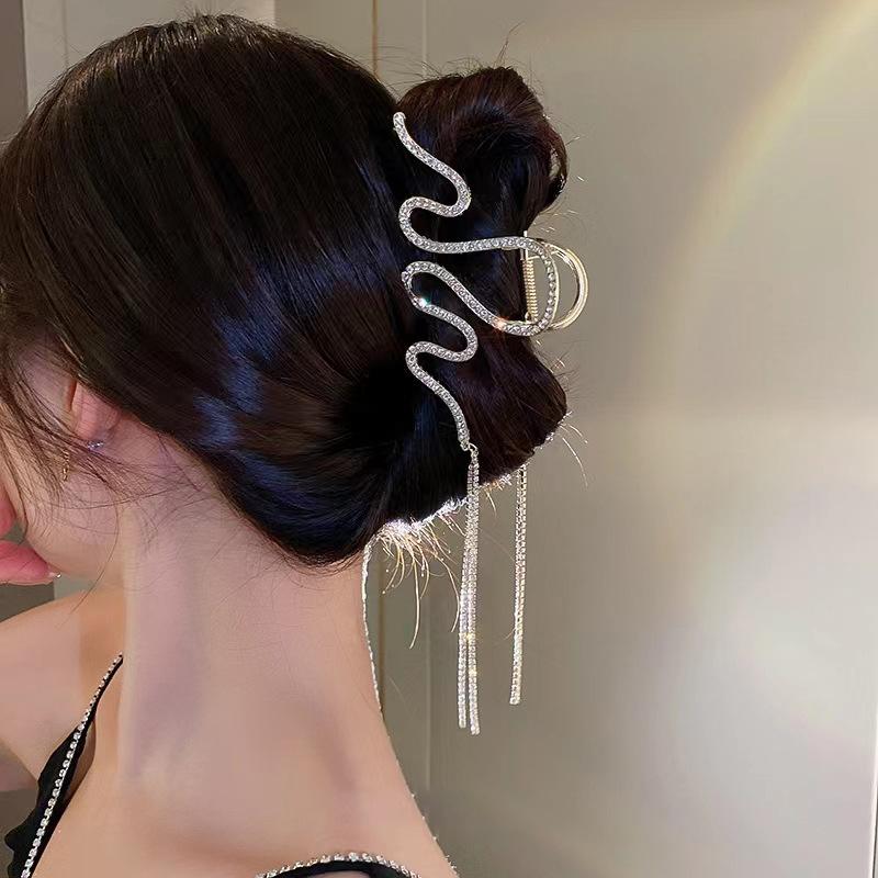 Pinces à cheveux à longues pampilles en cristal coréen pour femmes Luxe Or Argent Métal Grandes Pinces Crabe Accessoires de Mariage Femme Nouveau