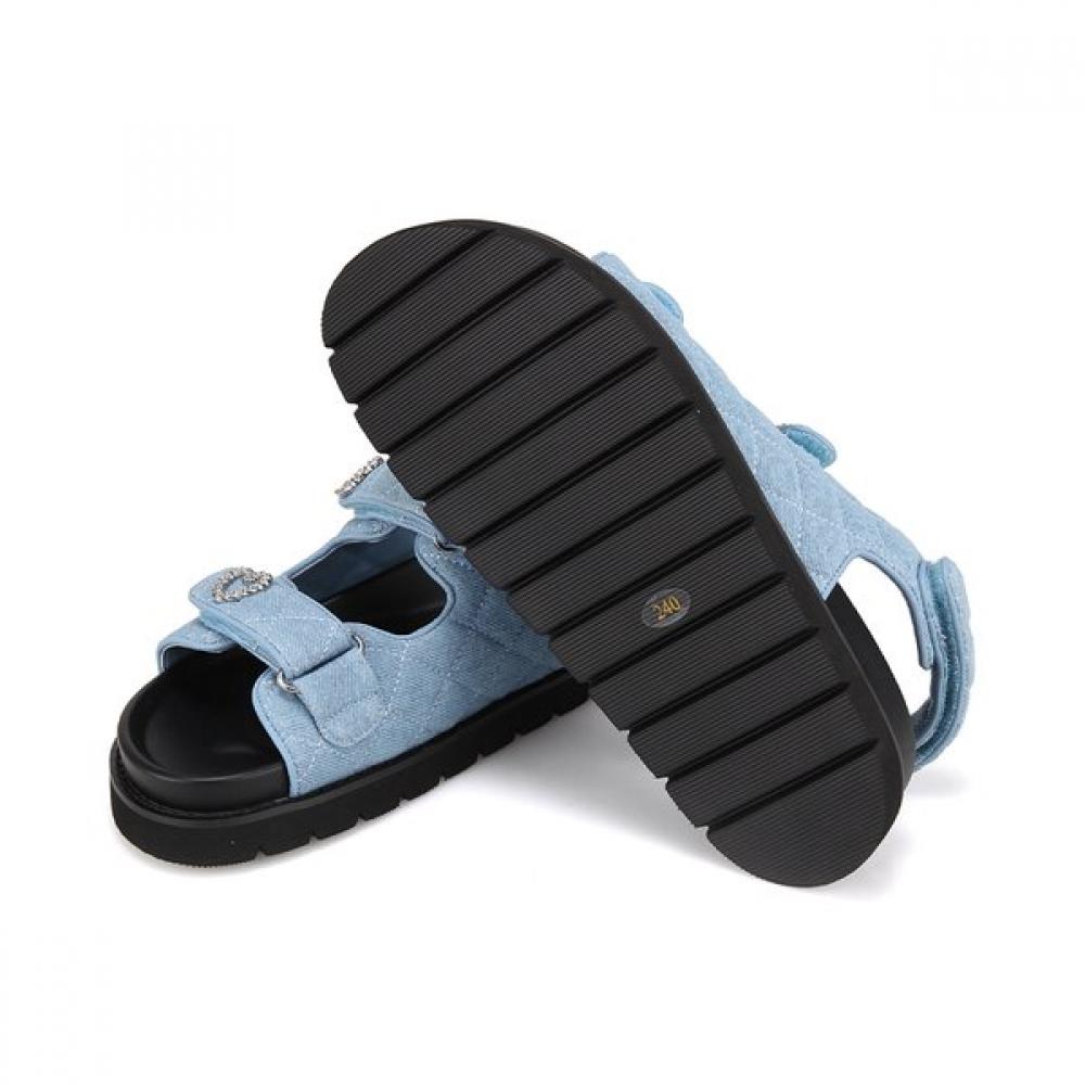 Barbara Women Denim Velcro Stitch Welt Backstrap Sandals 4cm Bbj301