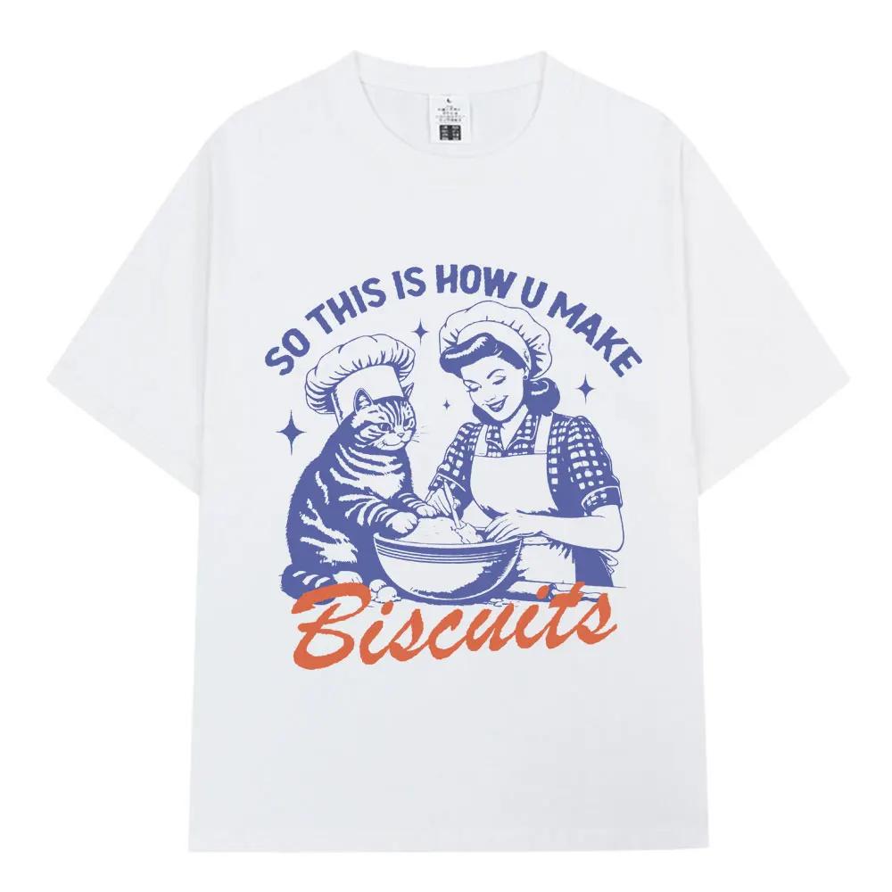 2025 Summer new Funny Cat Baking Stem Printed T-shirt 100% cotton casual loose oversized short sleeve men's T-shirt