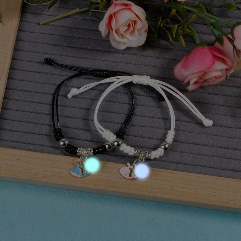 2 Pcs Braided Rope Bracelet Luminous Bead Charm String Bracelet Adjustable Friendship Couples Bracelets Jewelry