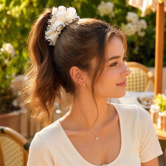 2Pcs Hair Ties for Women, Soft Fabric Oversized Hair Ropes, Ruffled Design Back Head Bun Hair Bands, Hair Accessories for Daily Life School Office