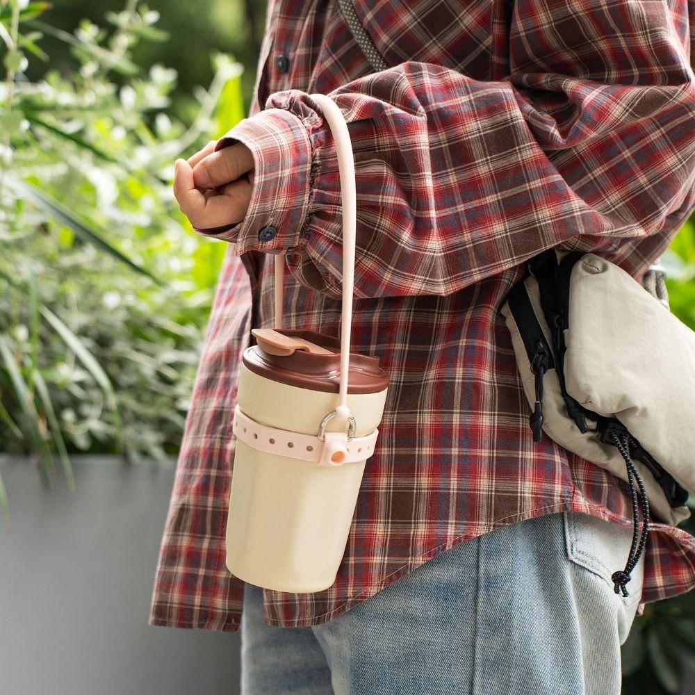 Silicone Water Bottle Handle Solid Color with Adjustable Strap Drink Carrier Strap Reusable Water Bottle Sling