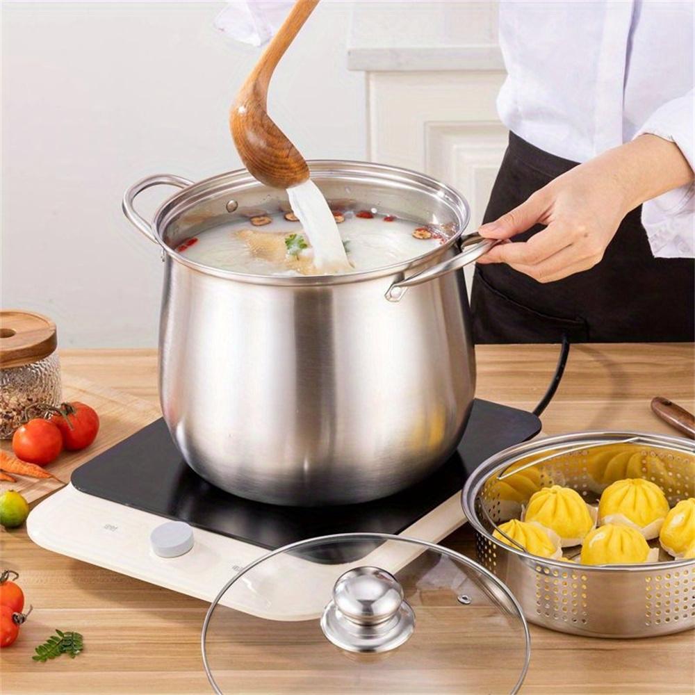 1pc Stock Pot Silver Noodle Pan Outdoor Cooker Induction Hob Pan Cooking Utensil Ramen Hot Pot Cooking Pot Korean Hot Pot Oven P