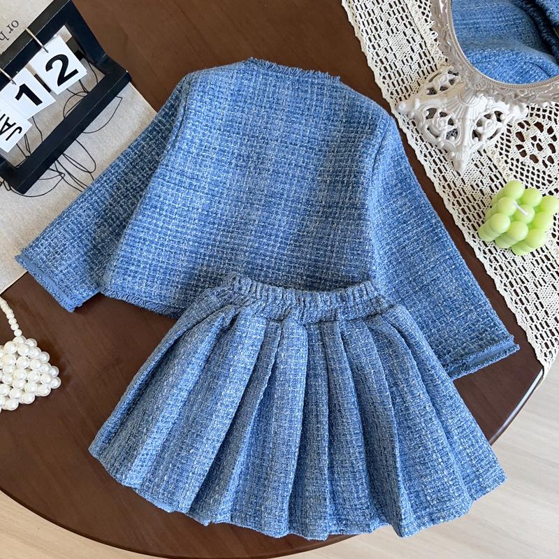 Girls' Clothing Set Spring Autumn Winter Fashionable Small Fragrant Style Coat Half Body Skirt Two Piece Set