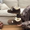 Japanese big head autumn and winter new thick velvet warm cotton shoes women's shoes Maillard color non-slip retro fluffy casual shoes