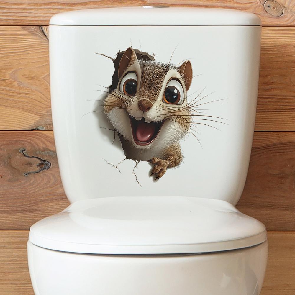 Cartoon Holes Big Eyes Cute Squirrels Bathroom Toilet and Home Beautification Stickers