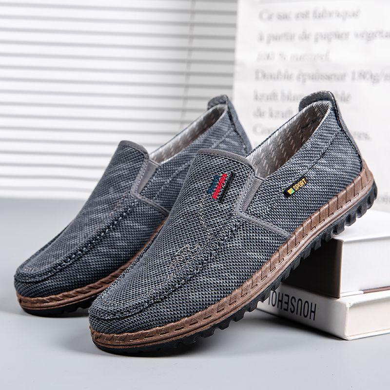 Sapatos De Pano Masculinos Antigos De Pequim Primavera Outono Respirável Fundo Macio De Meia-Idade E Idosos Pai Sapatos Antiderrapantes Sapatos De Lona Casuais