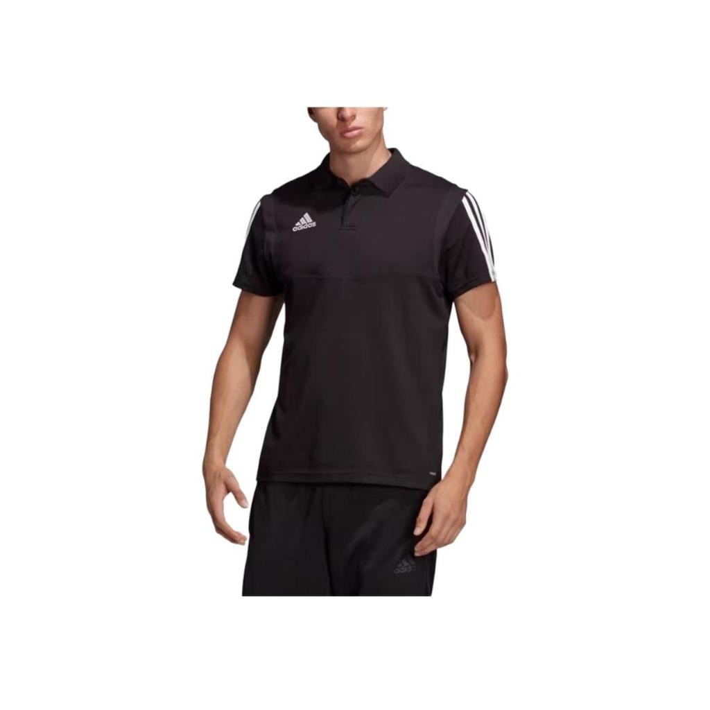 adidas Tiro 19 Striped Fashion Versatile Simple Short Sleeve Polo Shirt Men Polo Shirts Black DU0867