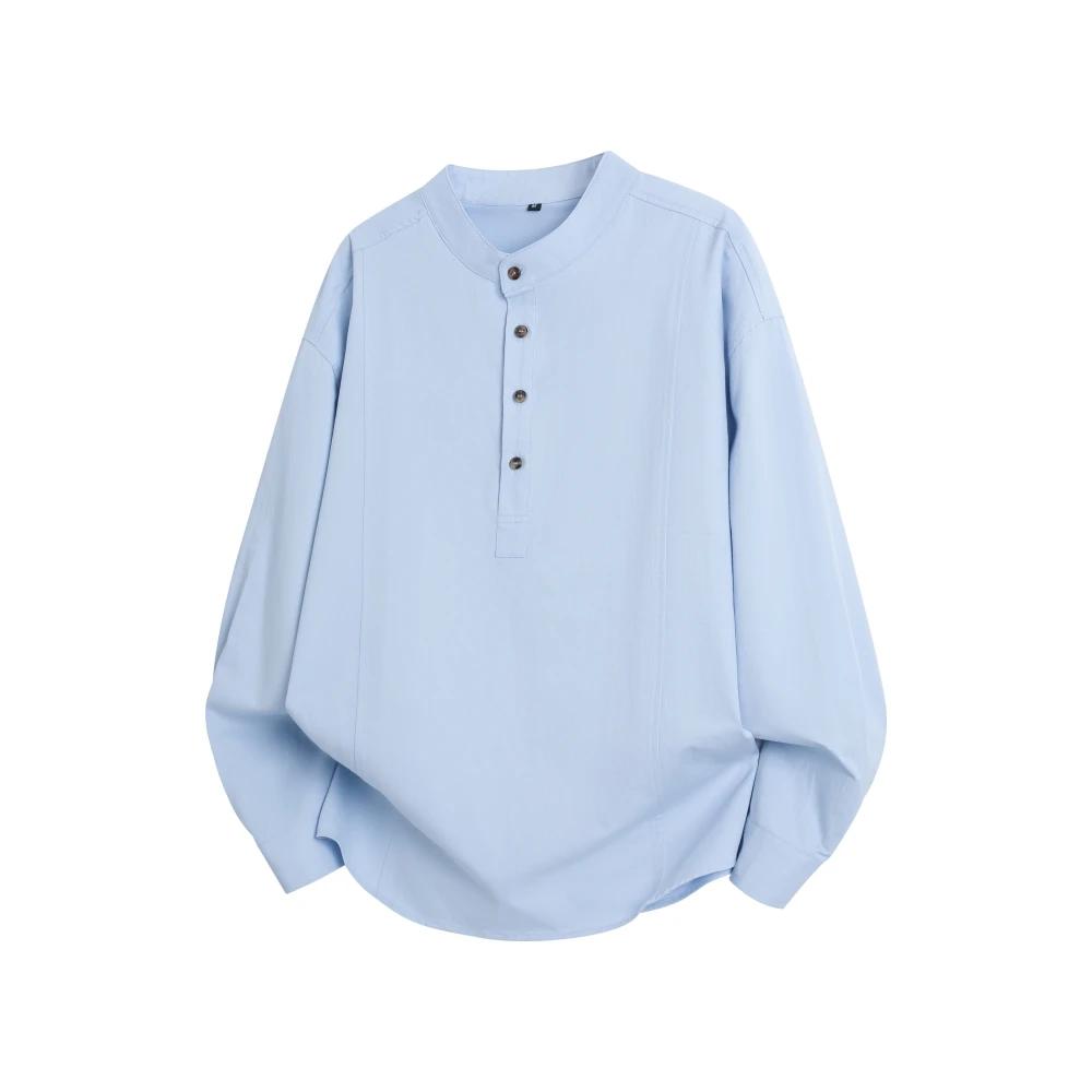2026 Chinese Style Spring Men Fashion Shirt Men Casual Stand Collar Top Men Retro Cotton Shirts Male Korean Pullover Shirts