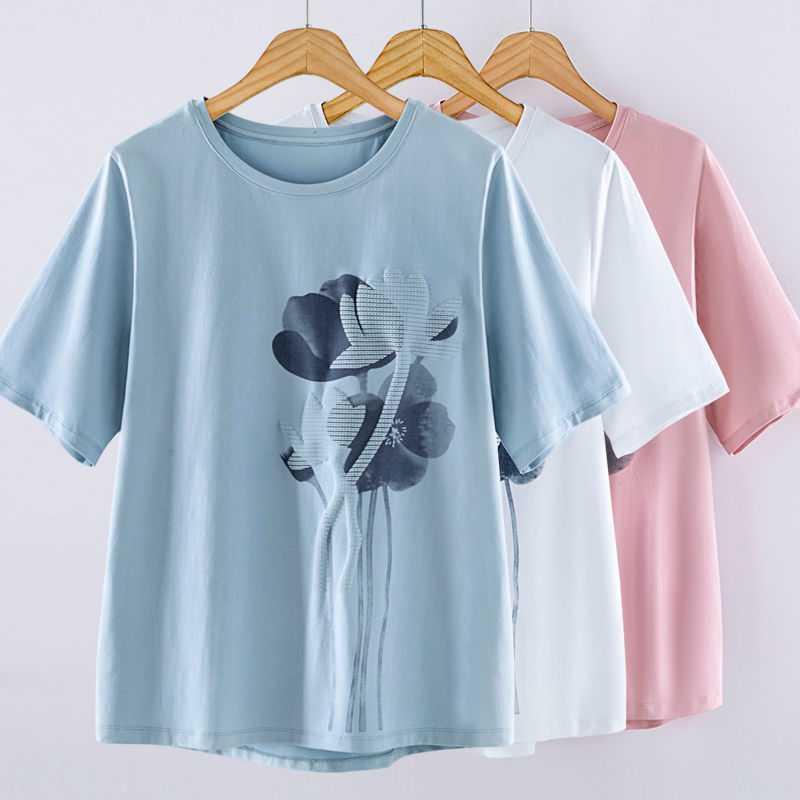 Women's Short Sleeve T-Shirt Cotton Loose Printing Female Tee Large Size Summer