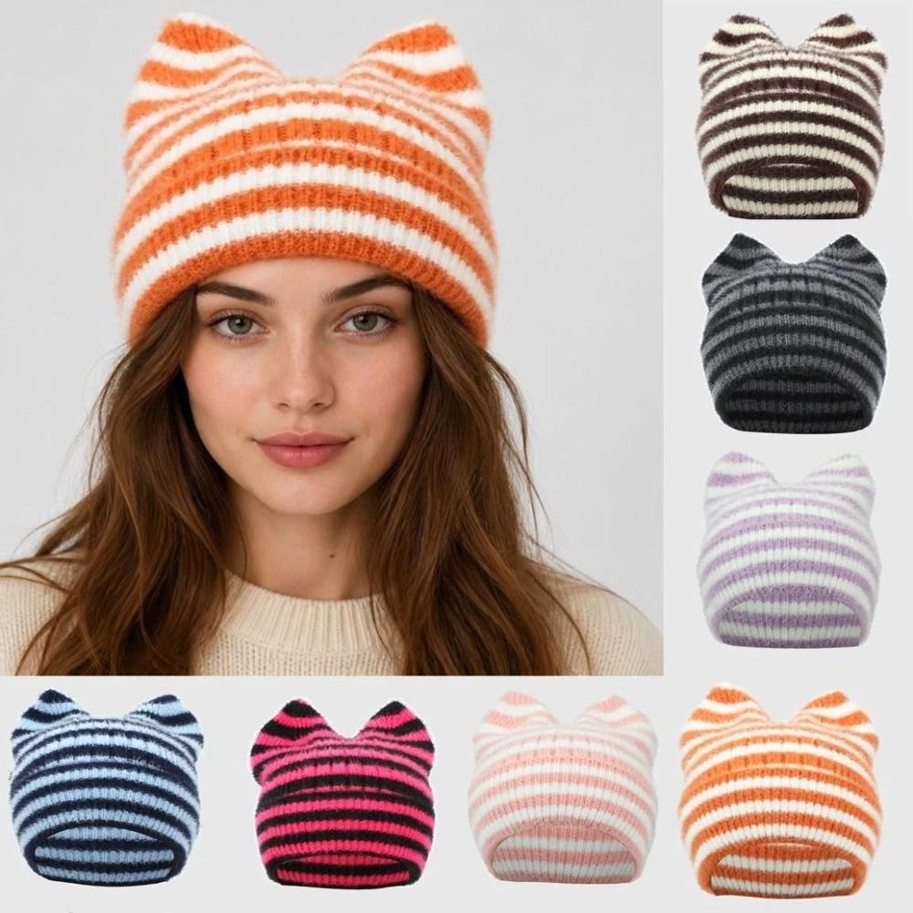 Winter Cat Ears Beanie Hat Soft Ear Protection Wool Cap Casual Wool Knitted Cap Outdoor Wear