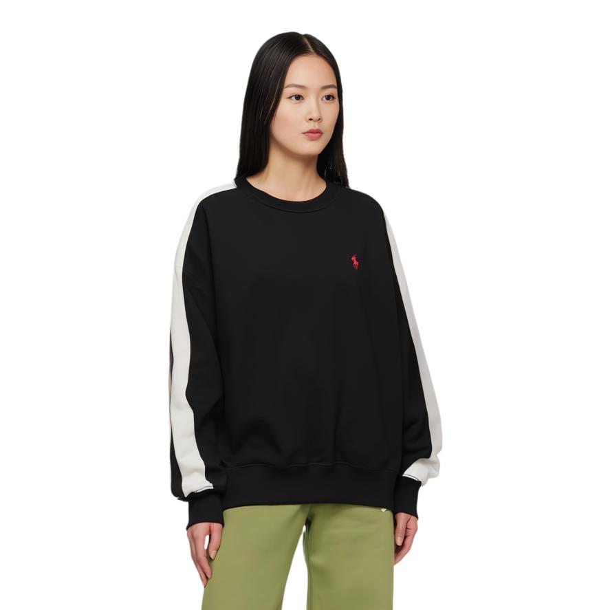 Polo Ralph Lauren Color Block Crew Neck Casual Pullover Sweatshirt Women Sweatshirt Black 211886886-001