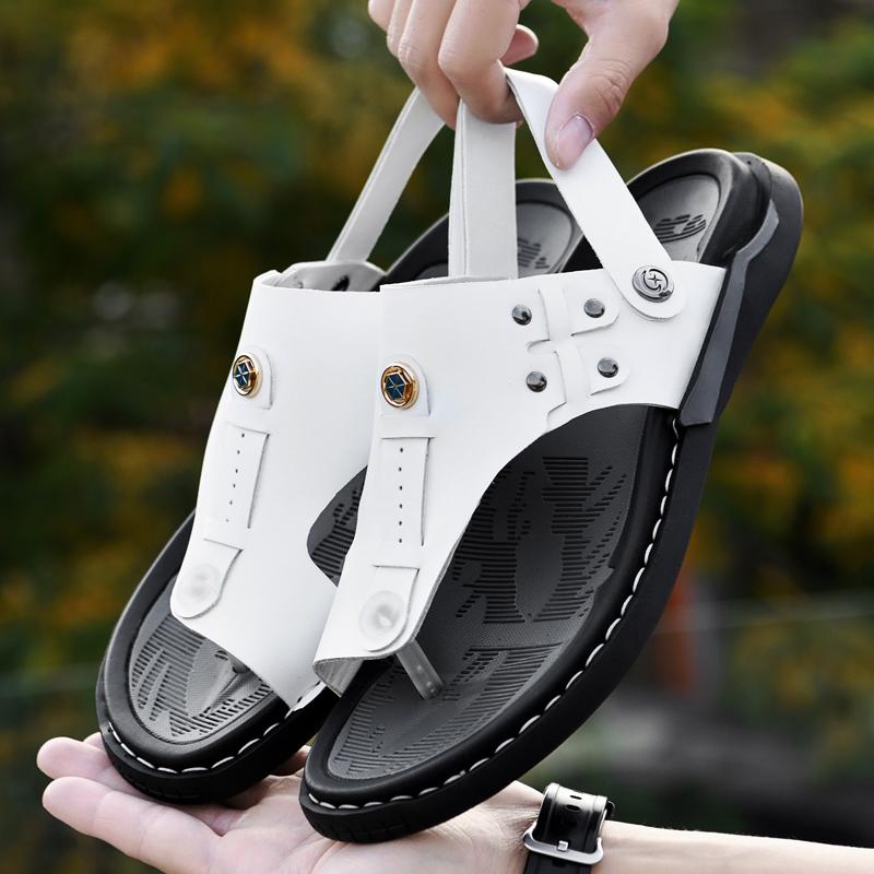 Newest Mens Sandals Genuine Leather Casual Shoes Men Beach Sandalia Brand Man Slippers Black White Sneakers Comfortable Summer Shoe