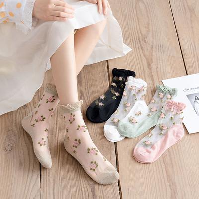 3 Pairs of Summer Socks for Women Thin Rose Style Sexy Black Stockings JK Lolita Lace Socks