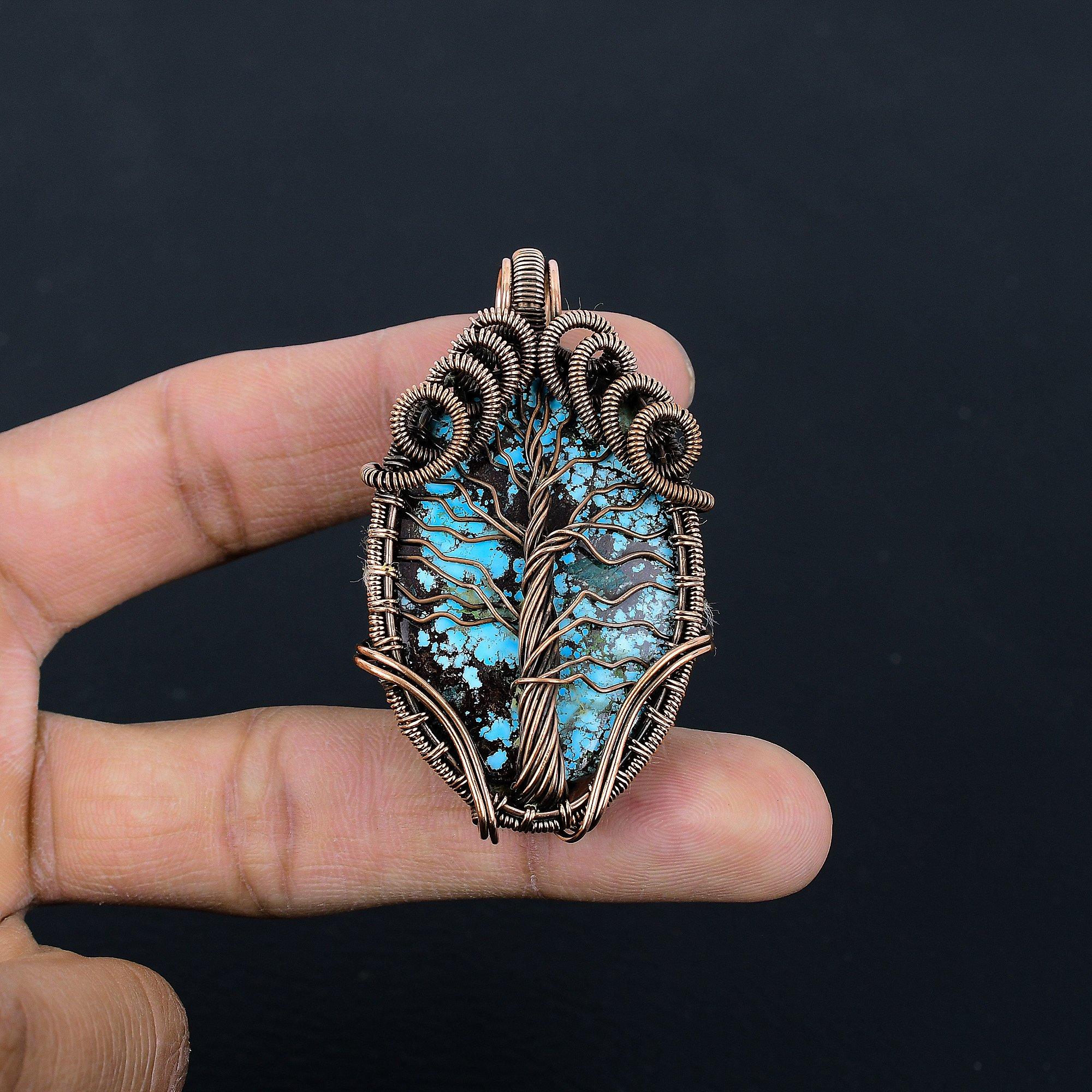 

Подвеска из тибетской бирюзы, ювелирное изделие из драгоценного камня, обернутое медной проволокой 999 пробы, подвеска ручной работы, на День благодарения 2.55 Inches