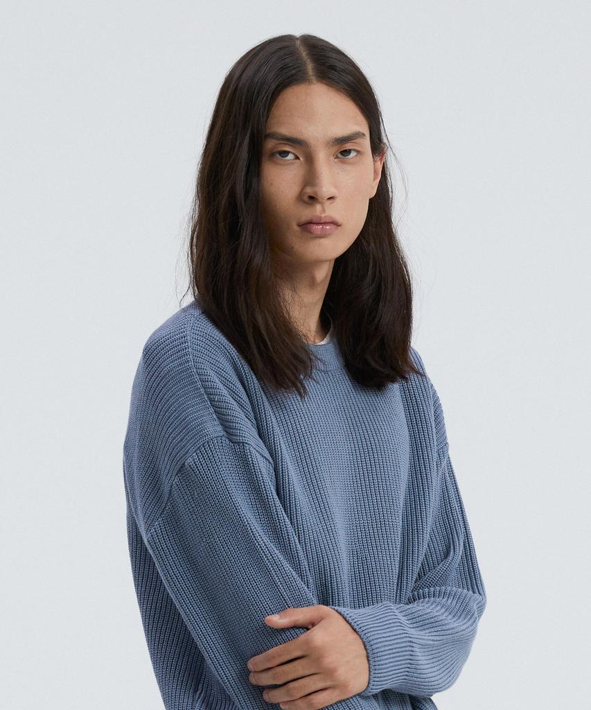 KNITTED Soft Cotton Drop Shoulder Waffle Knit Stone Blue