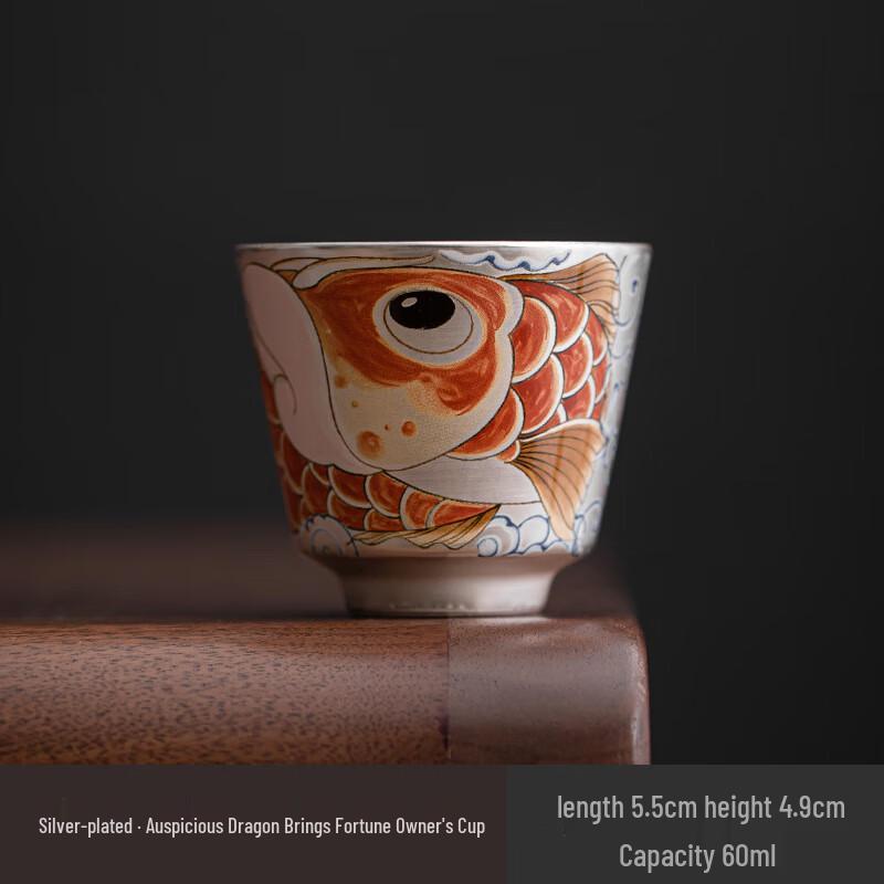 Gilt Silver Auspicious Dragon Ceramic Master Teacup