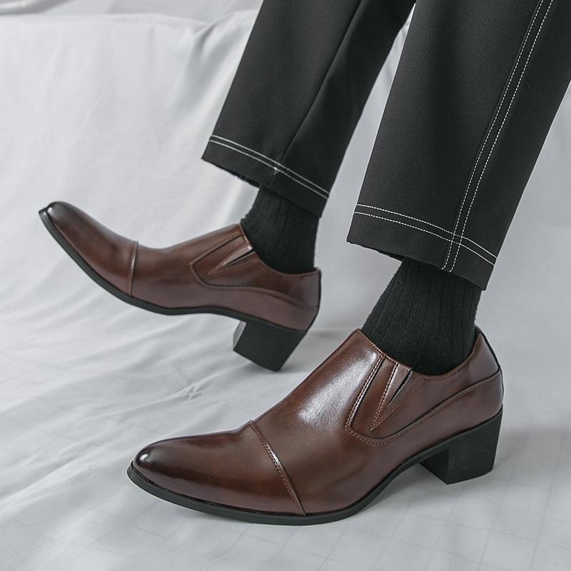 New British Gentleman Pointed Chelsea Business Height Increasing Shoes For Men Dress Wedding Prom Homecoming Footwear