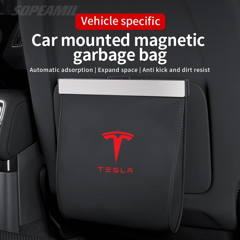 DTDIB1 For Tesla Model 3 Model Y Model S Model X Car Seat Back Hanging Garbage Bag Led Lamp Backrest Magnetic Storage Bag Trash Can