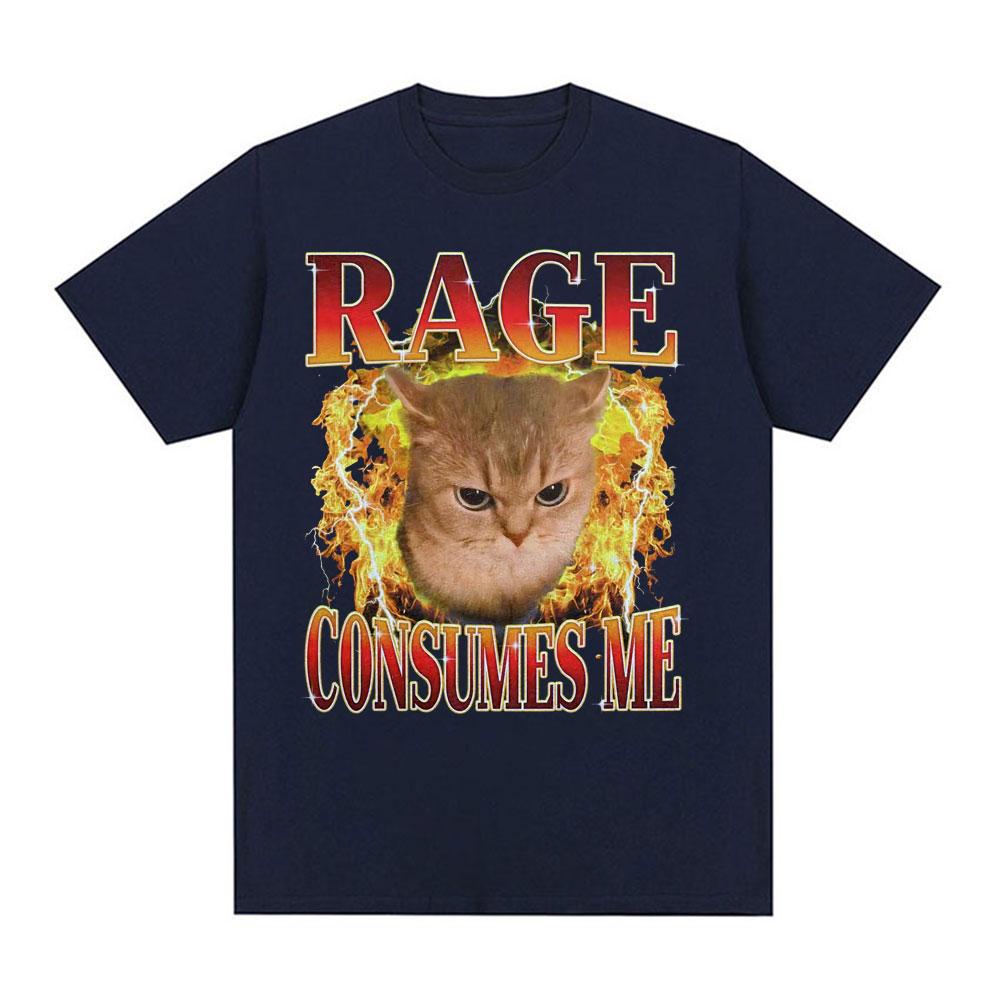 

Anger drains my confusion Meme Fun T-shirt, Angry cat Fire T-shirt graphic men s T-shirt casual comic T-shirt 4XL