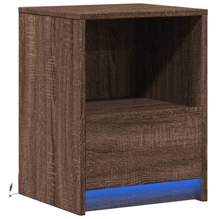 VidaXL Bedside Cabinet and LED Lights Brown Oak Engineered Wood, Side Table, Bedside Cabinet, Side Table for 852031