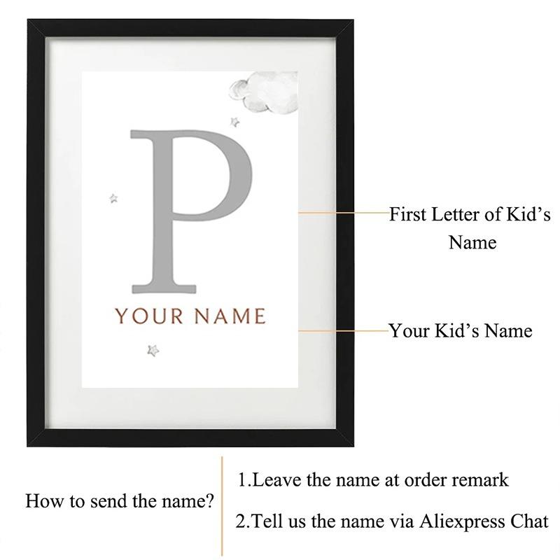 Custom Kids Name Canvas Paintings Cute Teddy Bear and Rabbit Nursery Wall Art Posters Prints Mural Pictures Baby and Kids Room