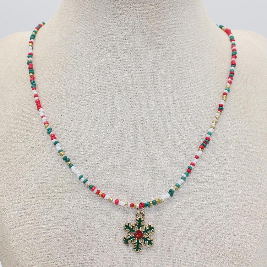 Santa Snowflake Seed Bead Necklace with Alloy Pendant