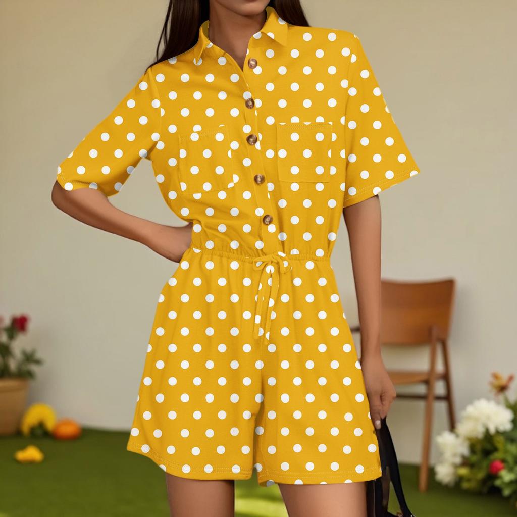 Women's Fashion V-neck Jumpsuit Plaid Casual Short Sleeve Top Jumpsuit