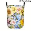 Colorful Floral Collage Art Pattern Laundry Basket | Polyester, Portable, Foldable, Round Shape, Multi-Purpose Storage Basket With Handle For Bedroom,