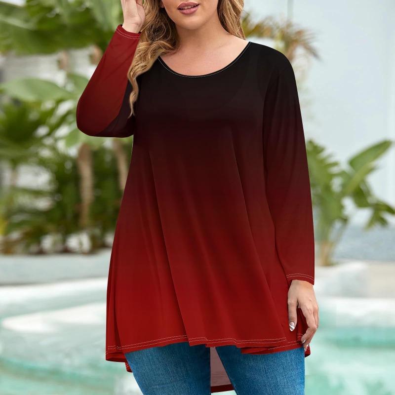 Women's Fashion Large Size Round Neck Long Sleeve Casual Print Loose Pullover Top T-Shirts Women’s