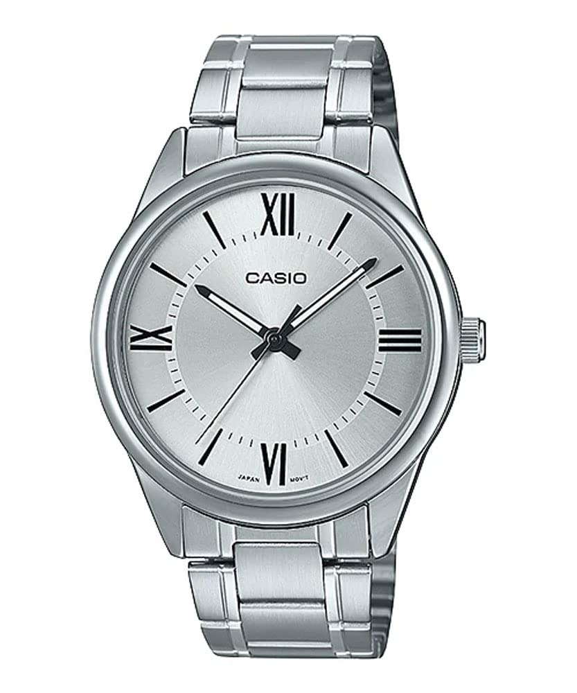

Casio Standard Stainless Steel Silver Roman Dial Analog Stainless Analog watch with quartz MTP-V005D-7B5 Men s Watch, Steel. movement.