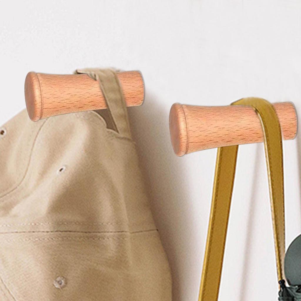 Wood Wall Hooks 2-Piece Wooden Entryway Hooks Towel Rack Rustic Decor Holder Storage Hanger for Bag Hat Backpack Scarf Clothes