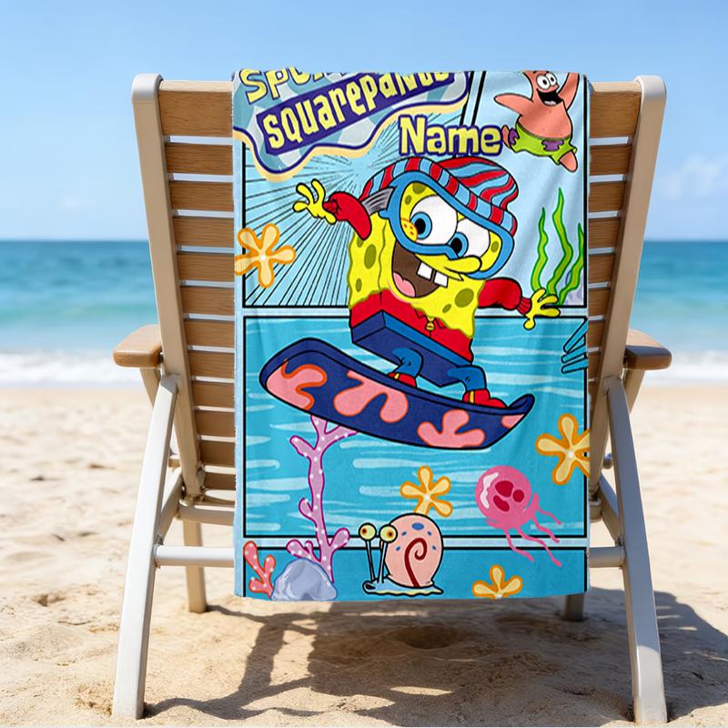 Custom Name Ultrasoft Beach Towel With Spongebob Squarepants Themeideal For Pool Camping Diving Perfect Travel Essential Vibrant Beach Towel
