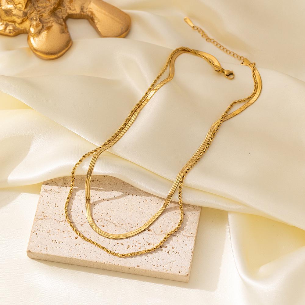 European-American Fashion Three-Layer Flat Snake Chain Layered Necklace for Women - Metal Cross Clavicle Chain