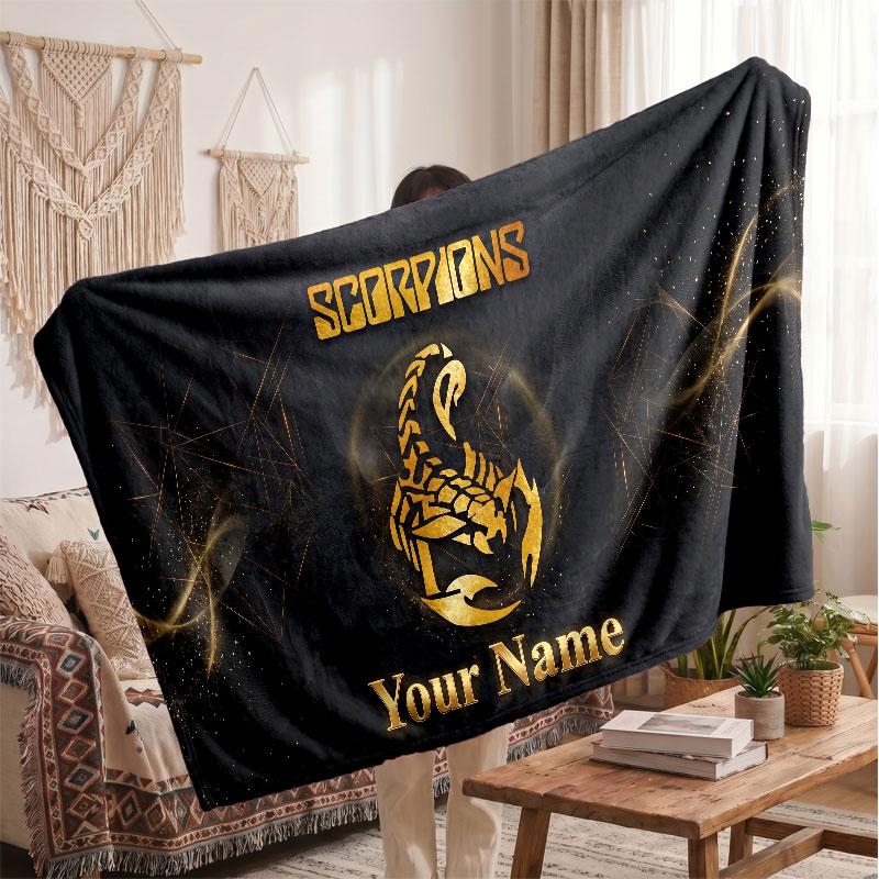 Scorpions Flannel Blanket, Custom Name Text Personalized Soft Throw Blanket Home Decor Gift
