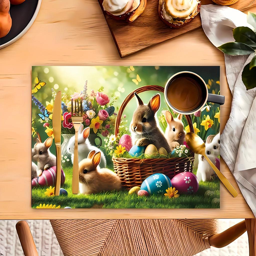 4 szt. podkładek stołowych wielkanocnych, Rozmiar 45*30cm/18*12 cali, Odpowiednie na spotkania rodzinne, Do jadalni w domu, Kuchni, Imprezy, Kemping i Dekorację stołu świątecznego