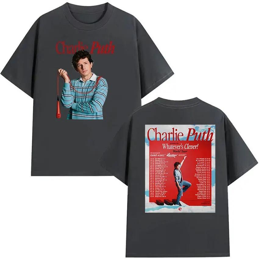 Charlie Puth Whatevers Clever World Tour 2026 Grafik T-Shirts Unisex Vintage Mode Baumwolle Kurzarm T-Shirt Streetwear Y2K
