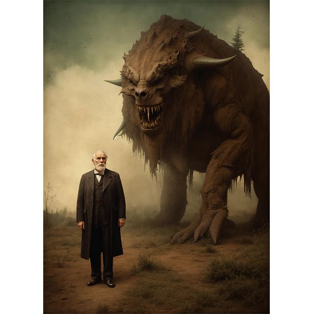 Old Vampire Man With Giant Monster Vintage Tabletop Photo Prints Poster Canvas Painting Wall Art Pictures Living Room Home Decor