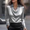 Womens Elegant Satin Cowl Neck Long Sleeve Blouse