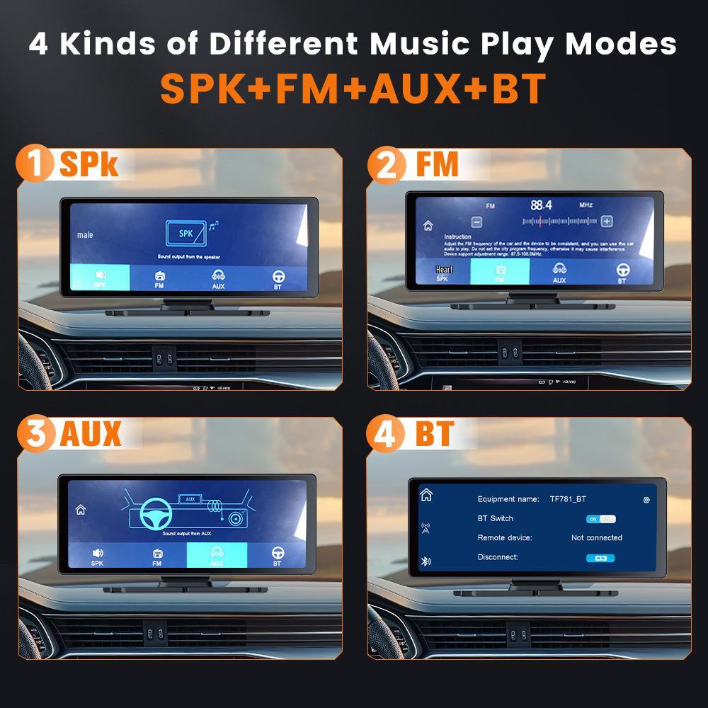 10.26-Inch WiFi Wireless CarPlay Dash Cam with Night Vision & Navigation