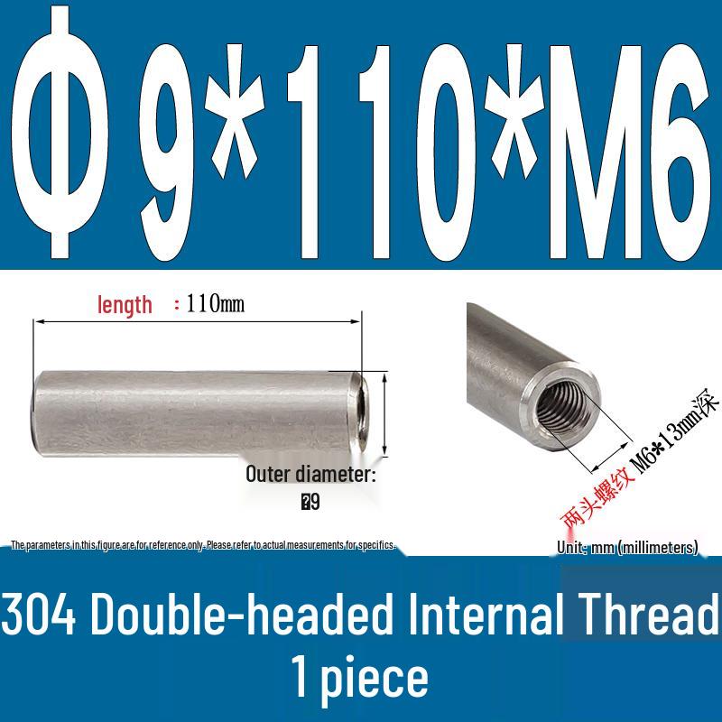 Stainless Steel 304 Double-Ended Threaded Cylindrical Guide Pin with Dual-End Holes