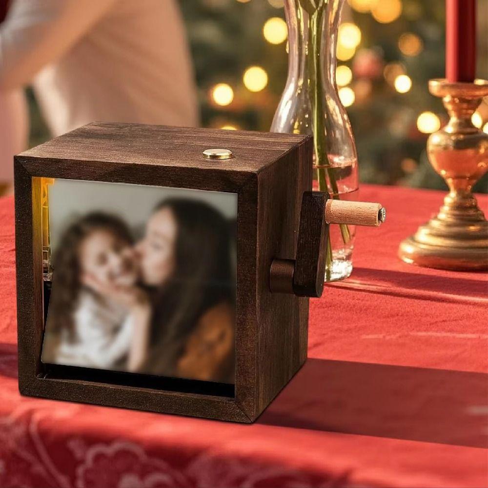 8/16 Photos Hand Crank Photo Flip Book Frame Luminous Wooden Animated Photo Album  Valentine's Day
